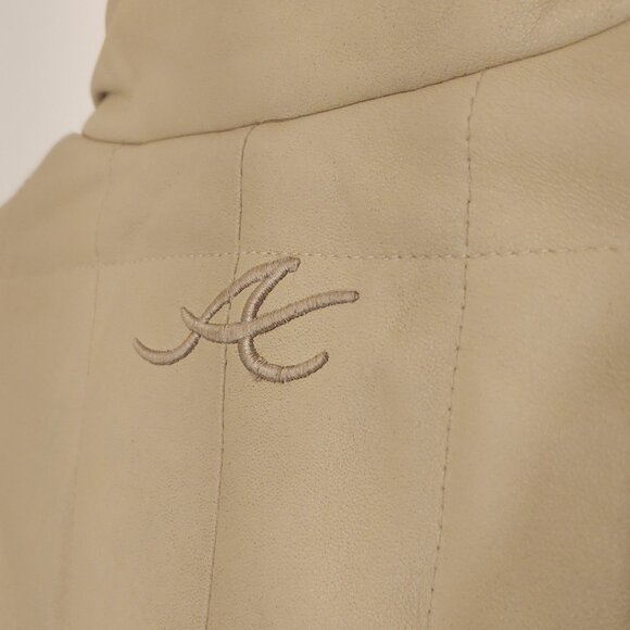 Avirex Leather Long Coat Quilted Beige High Neck Vintage 90s Minimal Jacket - Picture 10 of 13